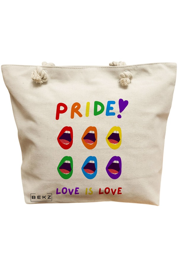 Geanta Canvas Tote pentru femei, model Pride, 40x51 cm, Bej, BEKZ® 11 Geanta Canvas Tote pentru femei