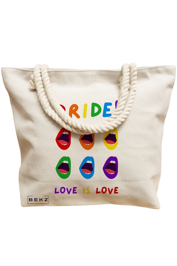 Geanta Canvas Tote pentru femei, model Pride, 40x51 cm, Bej, BEKZ® 12 model Pride