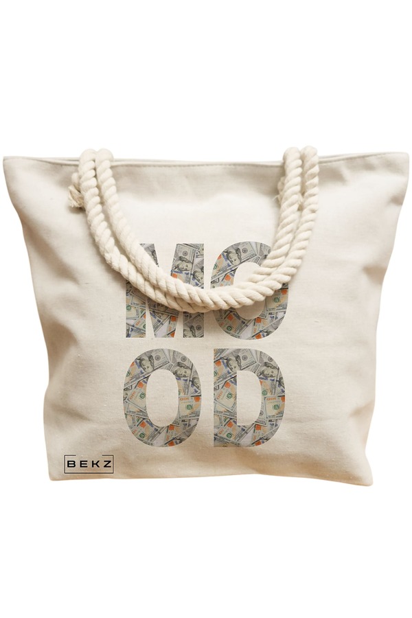 Geanta Canvas Tote pentru femei, model Money Mood, 40x51 cm, Bej, BEKZ® 12 model Money Mood
