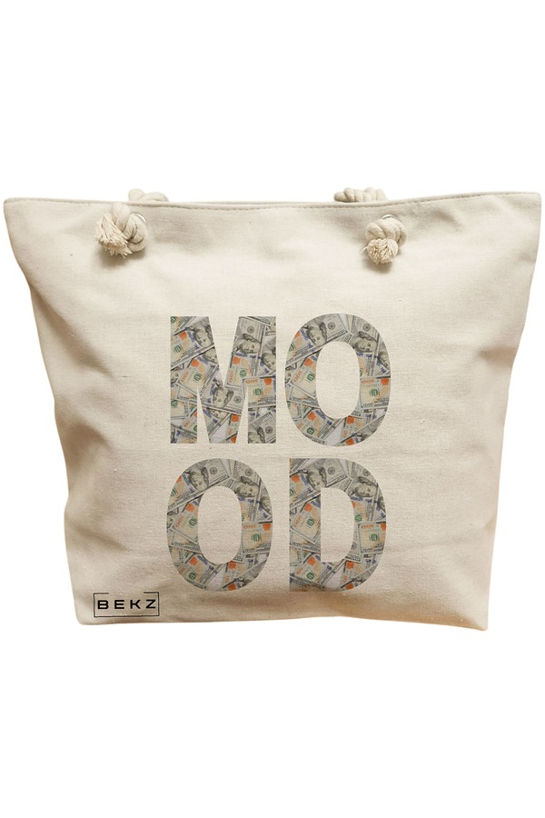 Geanta Canvas Tote pentru femei, model Money Mood, 40x51 cm, Bej, BEKZ® 11 Geanta Canvas Tote pentru femei