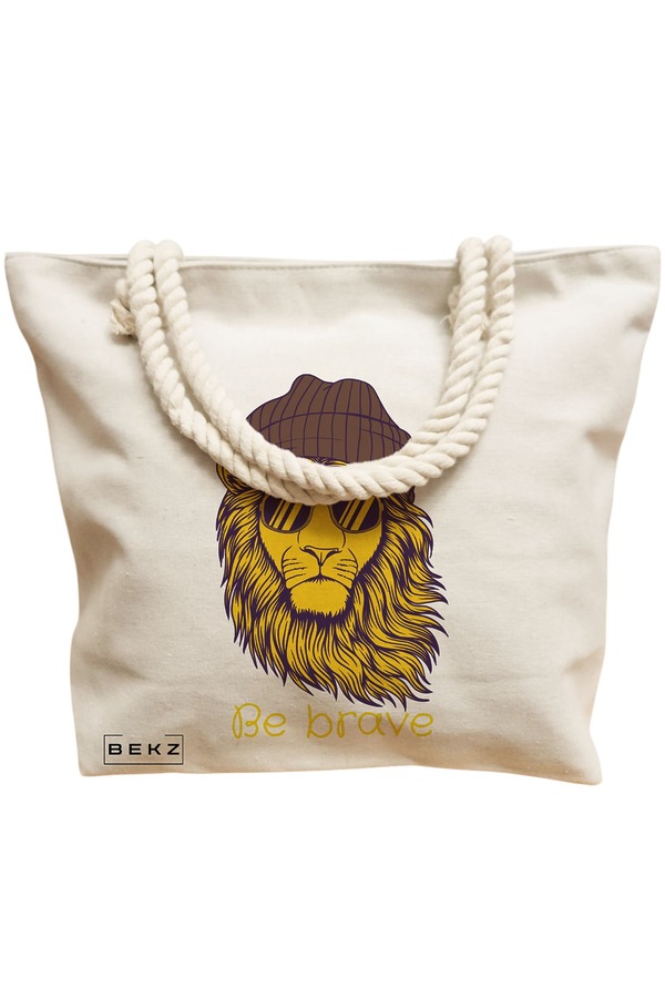 Geanta Canvas Tote pentru femei, model Be Brave, 40x51 cm, Bej, BEKZ® 12 model Be Brave