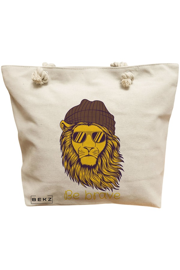 Geanta Canvas Tote pentru femei, model Be Brave, 40x51 cm, Bej, BEKZ® 11 Geanta Canvas Tote pentru femei