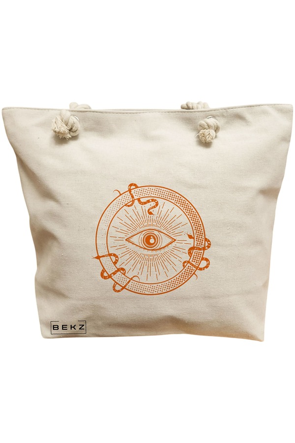 Geanta Canvas Tote pentru femei, model Mystic Eye, 40x51 cm, Bej, BEKZ® 11 Geanta Canvas Tote pentru femei