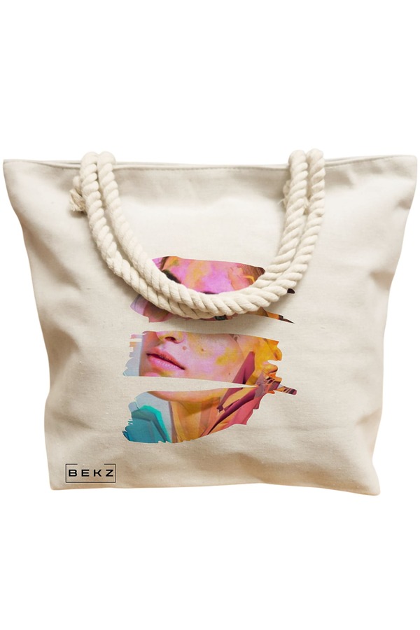 Geanta Canvas Tote pentru femei, model Fragmented Art, 40x51 cm, Bej, BEKZ® 12 model Fragmented Art