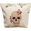 Geanta Canvas Tote pentru femei, model Floral Skull, 40x51 cm, Bej, BEKZ® 16 Geanta Canvas Tote pentru femei