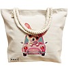 Geanta Canvas Tote pentru femei, model Chihuahua the Driver, 40x51 cm, Bej, BEKZ® 17 model Chihuahua the Driver