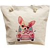 Geanta Canvas Tote pentru femei, model Chihuahua the Driver, 40x51 cm, Bej, BEKZ® 16 Geanta Canvas Tote pentru femei