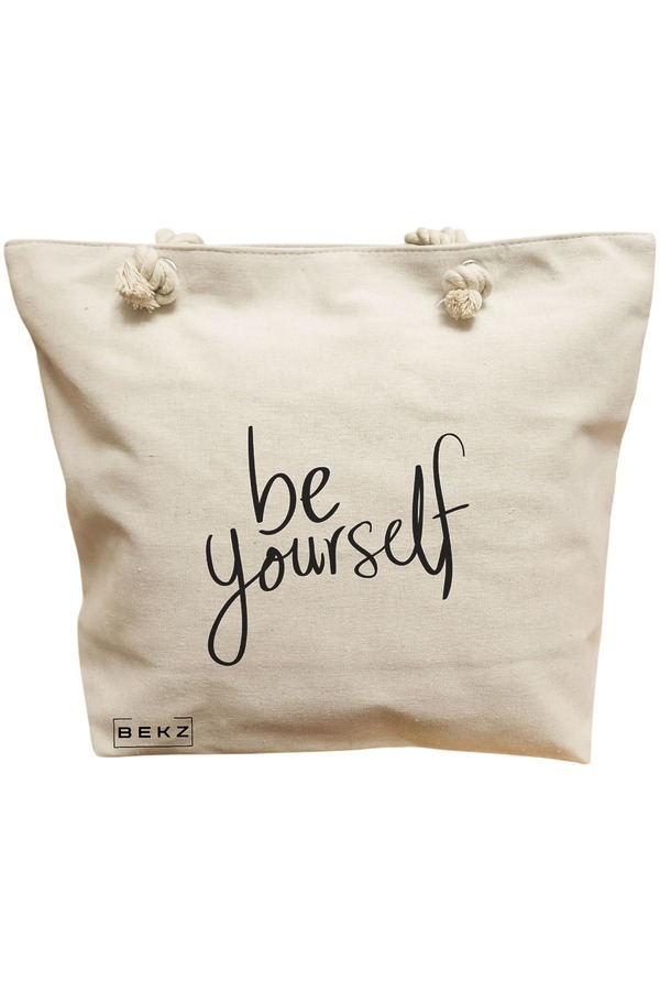 Geanta Canvas Tote pentru femei, model Be Yourself, 40x51 cm, Bej, BEKZ® 11 Geanta Canvas Tote pentru femei