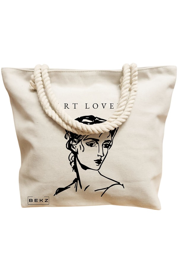 Geanta Canvas Tote pentru femei, model Art Lover, 40x51 cm, Bej, BEKZ® 12 model Art Lover