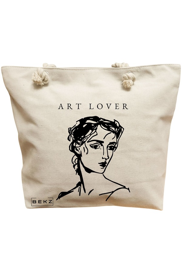 Geanta Canvas Tote pentru femei, model Art Lover, 40x51 cm, Bej, BEKZ® 11 Geanta Canvas Tote pentru femei