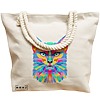 Geanta Canvas Tote pentru femei, model Colorful Geometric Cat, 40x51 cm, Bej, BEKZ® 17 model Colorful Geometric Cat