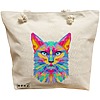 Geanta Canvas Tote pentru femei, model Colorful Geometric Cat, 40x51 cm, Bej, BEKZ® 16 Geanta Canvas Tote pentru femei