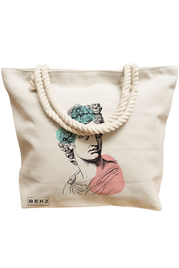 Geanta Canvas Tote pentru femei, model Modern Classic Statue, 40x51 cm, Bej, BEKZ® 12 model Modern Classic Statue