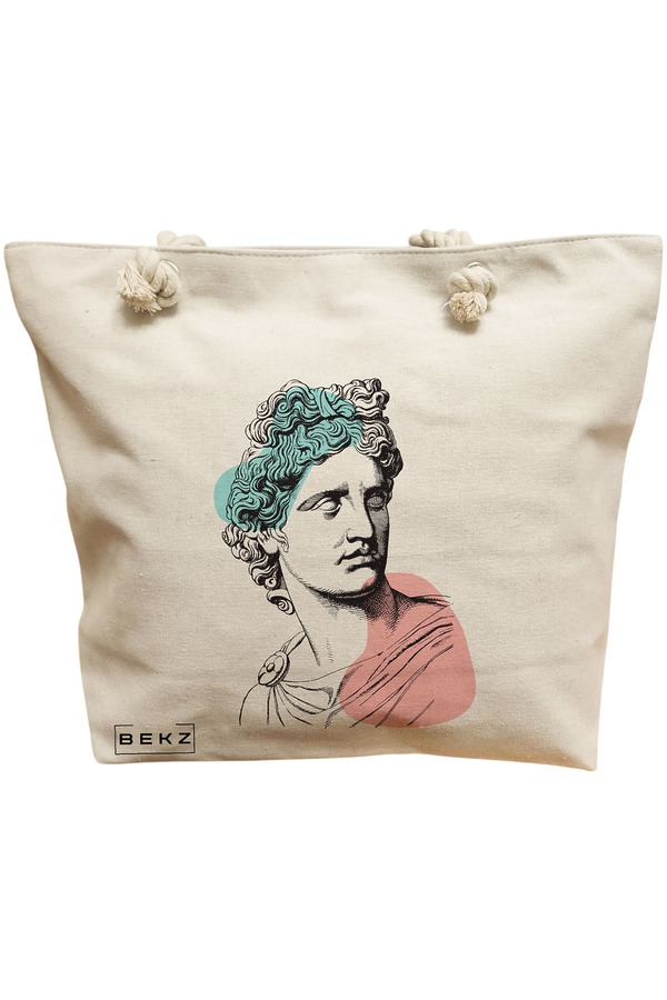 Geanta Canvas Tote pentru femei, model Modern Classic Statue, 40x51 cm, Bej, BEKZ® 11 Geanta Canvas Tote pentru femei