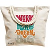 Geanta Canvas Tote pentru femei, model Work Hard Dream Big, 40x51 cm, Bej, BEKZ® 17 model Work Hard Dream Big