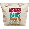 Geanta Canvas Tote pentru femei, model Work Hard Dream Big, 40x51 cm, Bej, BEKZ® 16 Geanta Canvas Tote pentru femei