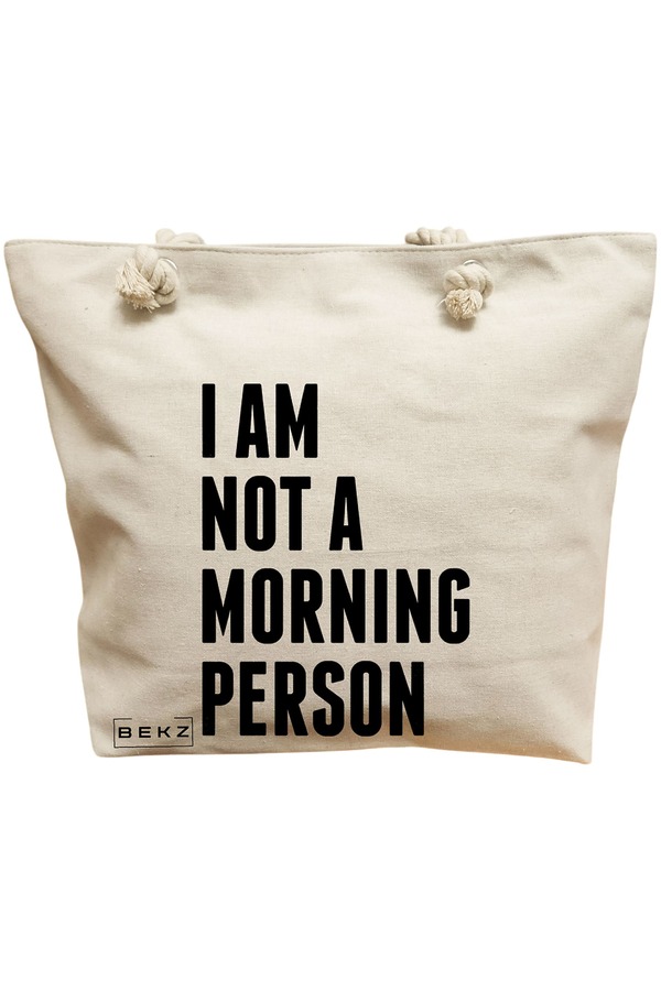 Geanta Canvas Tote pentru femei, model I am not a morning person, 40x51 cm, Bej, BEKZ® 11 Geanta Canvas Tote pentru femei