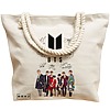Geanta Canvas Tote pentru femei, model BTS Army 1, 40x51 cm, Bej, BEKZ® 17 model BTS Army 1