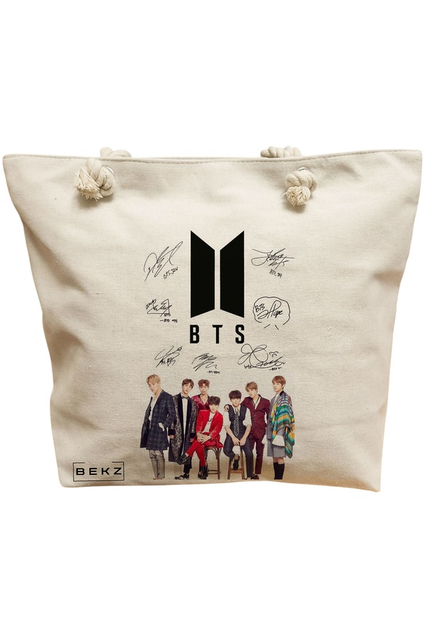 Geanta Canvas Tote pentru femei, model BTS Army 1, 40x51 cm, Bej, BEKZ® 11 Geanta Canvas Tote pentru femei