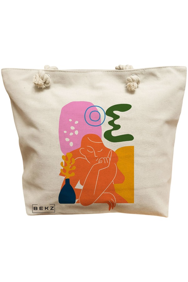 Geanta Canvas Tote pentru femei, model Contemplatie Abstracta, 40x51 cm, Bej, BEKZ® 11 Geanta Canvas Tote pentru femei