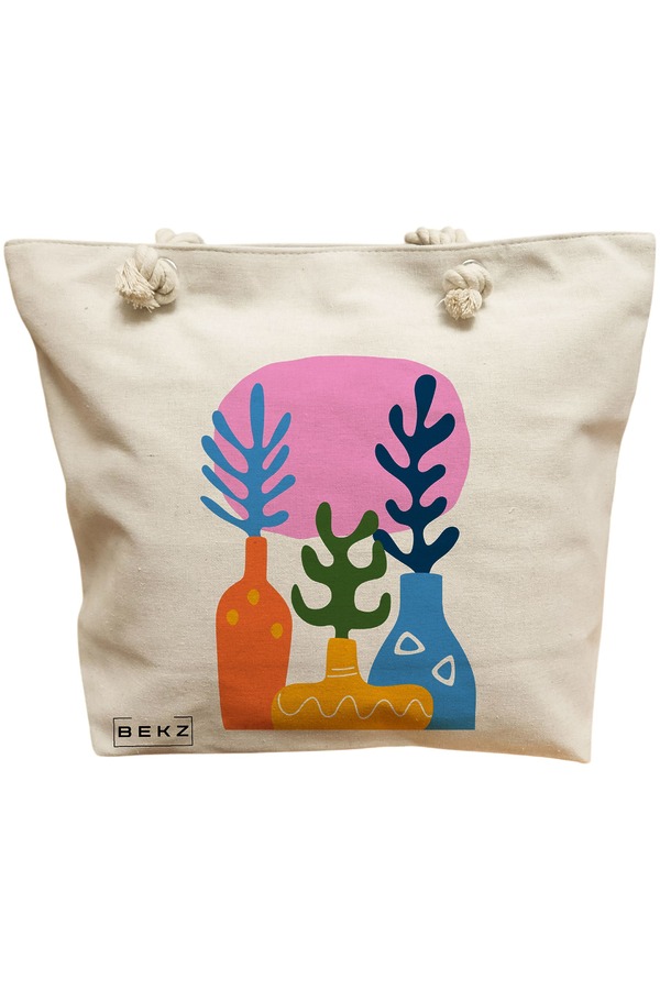 Geanta Canvas Tote pentru femei, model Gradina Abstracta, 40x51 cm, Bej, BEKZ® 11 Geanta Canvas Tote pentru femei