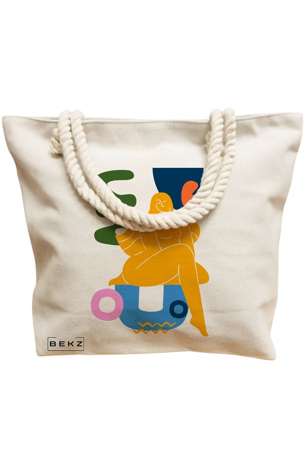Geanta Canvas Tote pentru femei, model Abstract Human Art, 40x51 cm, Bej, BEKZ® 12 model Abstract Human Art
