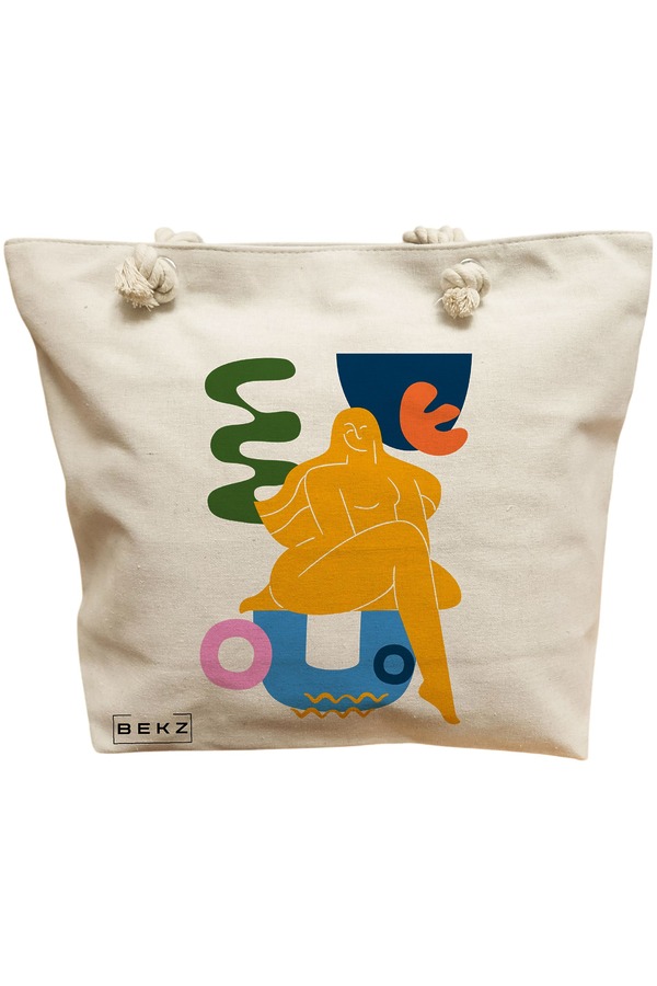 Geanta Canvas Tote pentru femei, model Abstract Human Art, 40x51 cm, Bej, BEKZ® 11 Geanta Canvas Tote pentru femei