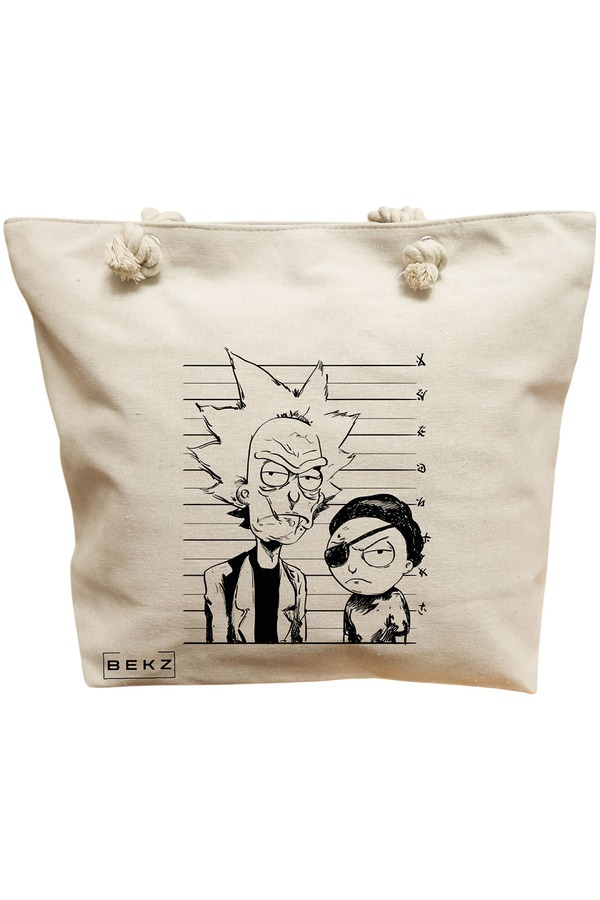 Geanta Canvas Tote pentru femei, model Rick and Morty, 40x51 cm, Bej, BEKZ® 11 Geanta Canvas Tote pentru femei