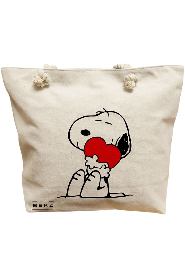 Geanta Canvas Tote pentru femei, model Doggo Love, 40x51 cm, Bej, BEKZ® 11 Geanta Canvas Tote pentru femei