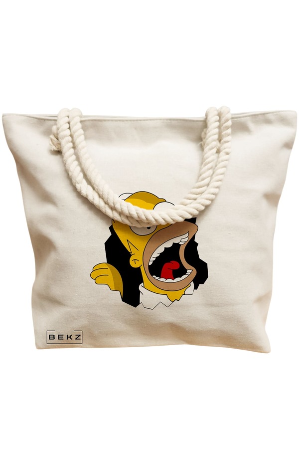 Geanta Canvas Tote pentru femei, model Homer, 40x51 cm, Bej, BEKZ® 12 model Homer