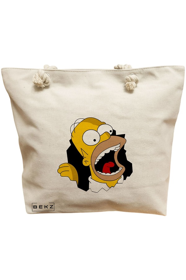 Geanta Canvas Tote pentru femei, model Homer, 40x51 cm, Bej, BEKZ® 11 Geanta Canvas Tote pentru femei