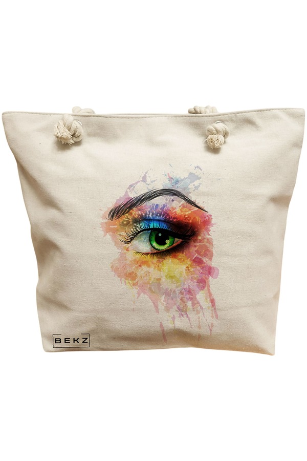 Geanta Canvas Tote pentru femei, model Eye Art Pattern, 40x51 cm, Bej, BEKZ® 11 Geanta Canvas Tote pentru femei