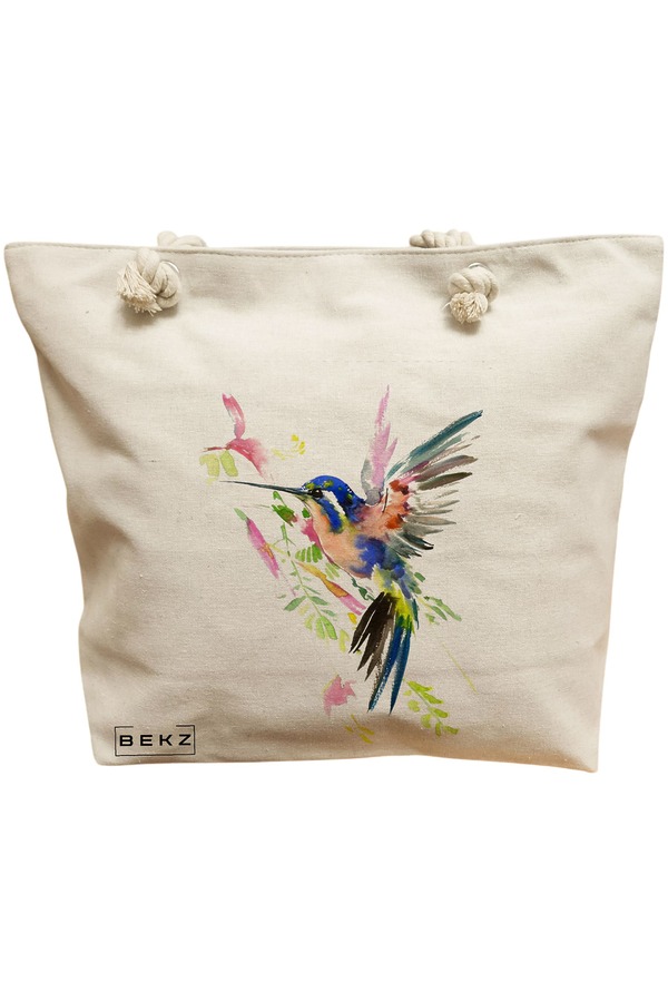 Geanta Canvas Tote pentru femei, model Watercolor Bird, 40x51 cm, Bej, BEKZ® 11 Geanta Canvas Tote pentru femei
