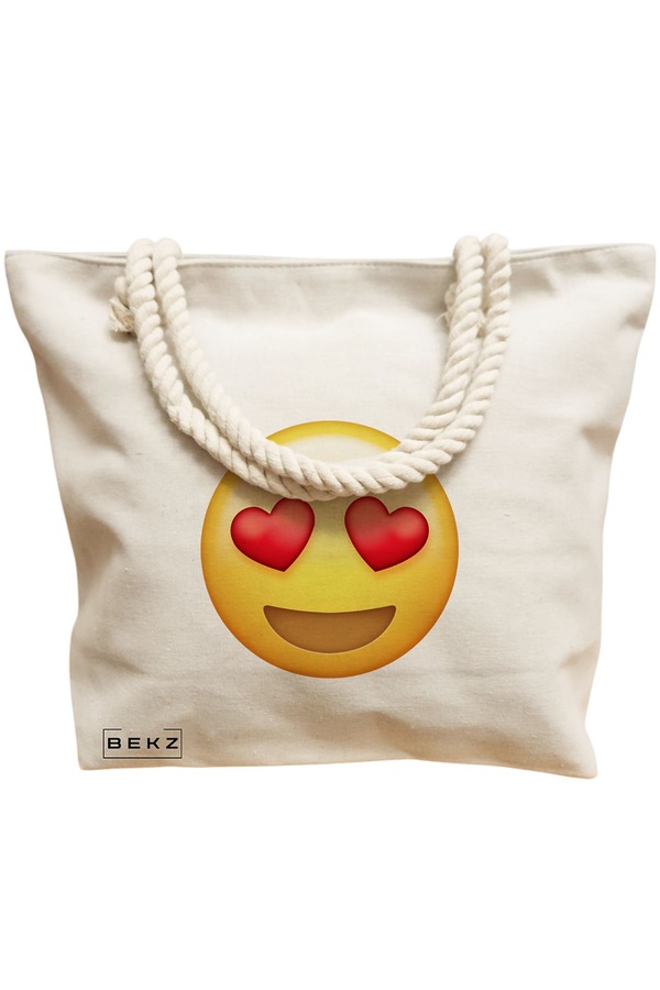 Geanta Canvas Tote pentru femei, model Love, 40x51 cm, Bej, BEKZ® 12 model Love