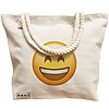 Geanta Canvas Tote pentru femei, model Happy Emoji, 40x51 cm, Bej, BEKZ® 17 model Happy Emoji