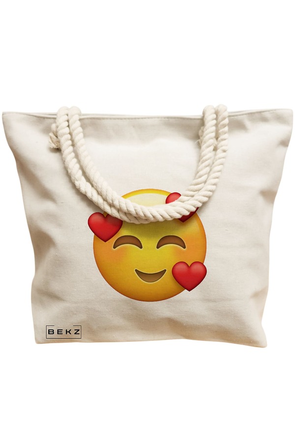 Geanta Canvas Tote pentru femei, model In Love, 40x51 cm, Bej, BEKZ® 12 model In Love