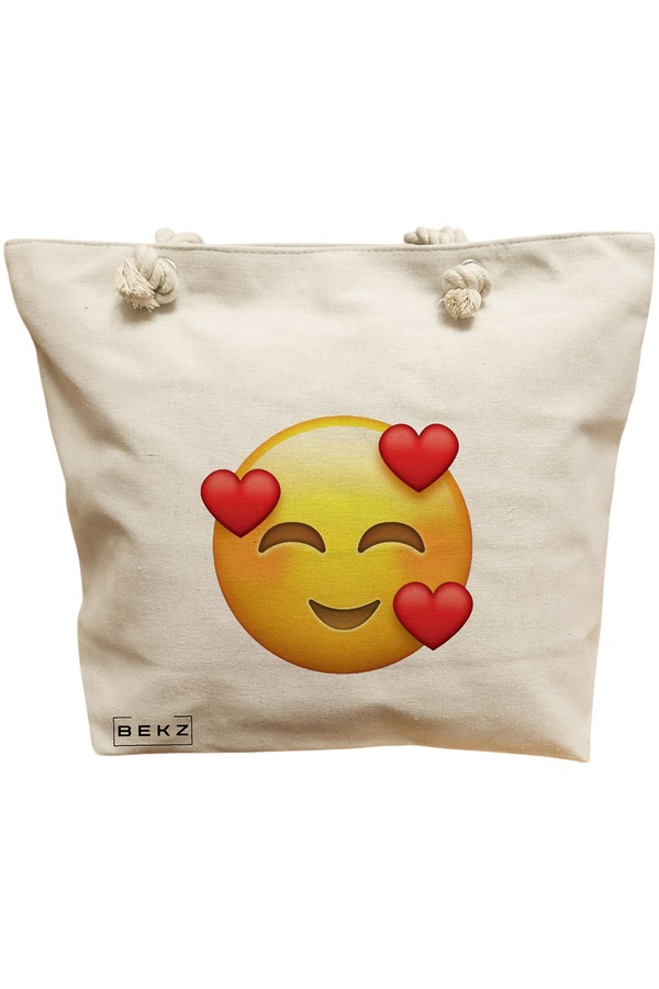 Geanta Canvas Tote pentru femei, model In Love, 40x51 cm, Bej, BEKZ® 11 Geanta Canvas Tote pentru femei