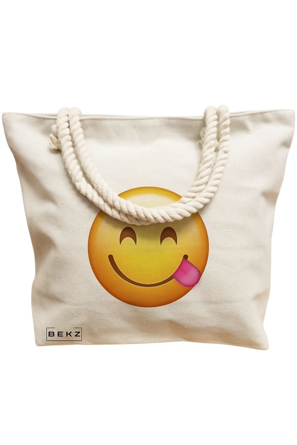 Geanta Canvas Tote pentru femei, model Playful, 40x51 cm, Bej, BEKZ® 12 model Playful