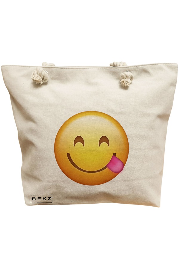 Geanta Canvas Tote pentru femei, model Playful, 40x51 cm, Bej, BEKZ® 11 Geanta Canvas Tote pentru femei