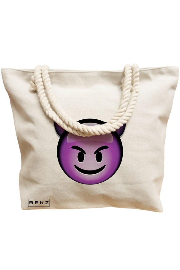 Geanta Canvas Tote pentru femei, model Devil, 40x51 cm, Bej, BEKZ® 12 model Devil