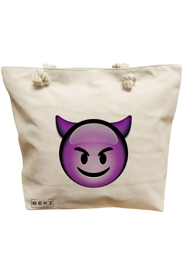 Geanta Canvas Tote pentru femei, model Devil, 40x51 cm, Bej, BEKZ® 11 Geanta Canvas Tote pentru femei