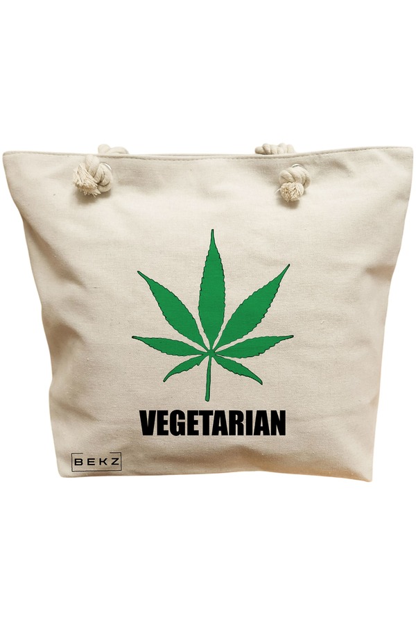 Geanta Canvas Tote pentru femei, model Vegetarian, 40x51 cm, Bej, BEKZ® 11 Geanta Canvas Tote pentru femei