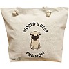 Geanta Canvas Tote pentru femei, model World’s best pug mom, 40x51 cm, Bej, BEKZ® 16 Geanta Canvas Tote pentru femei