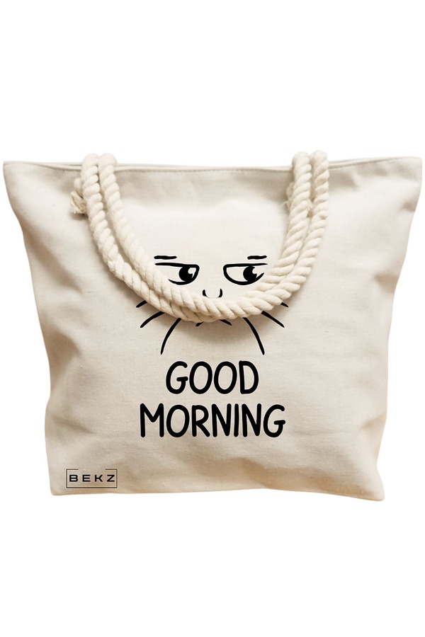 Geanta Canvas Tote pentru femei, model Good Morning, 40x51 cm, Bej, BEKZ® 12 model Good Morning