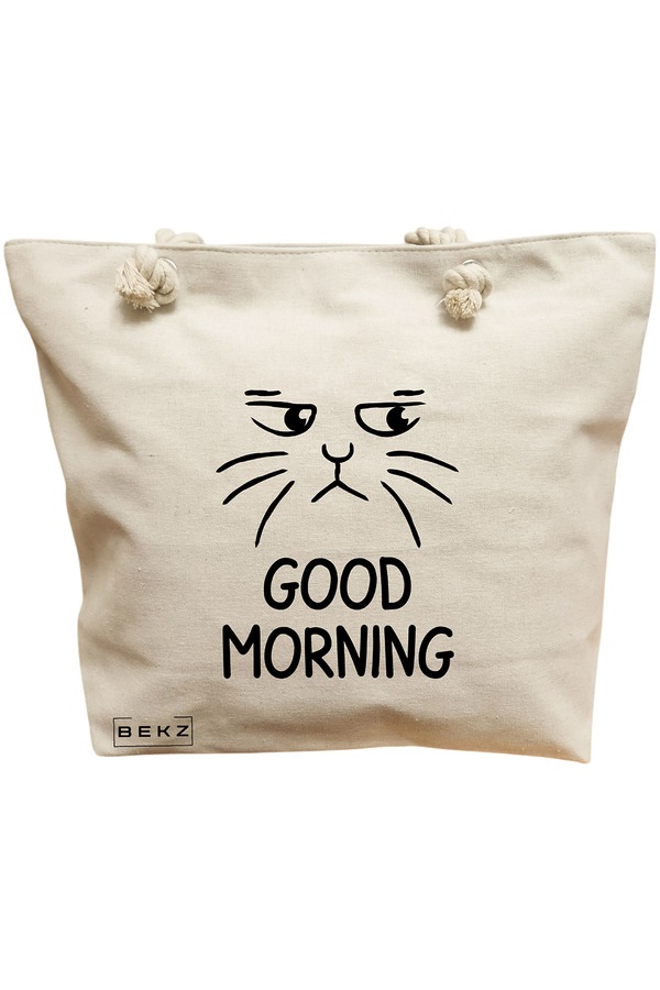 Geanta Canvas Tote pentru femei, model Good Morning, 40x51 cm, Bej, BEKZ® 11 Geanta Canvas Tote pentru femei