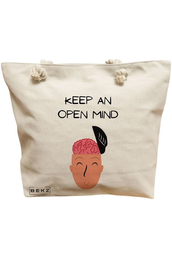 Geanta Canvas Tote pentru femei, model Keep an open mind, 40x51 cm, Bej, BEKZ® 11 Geanta Canvas Tote pentru femei
