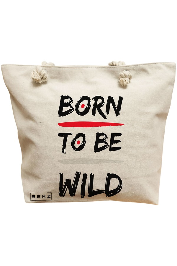 Geanta Canvas Tote pentru femei, model Born to be wild, 40x51 cm, Bej, BEKZ® 11 Geanta Canvas Tote pentru femei