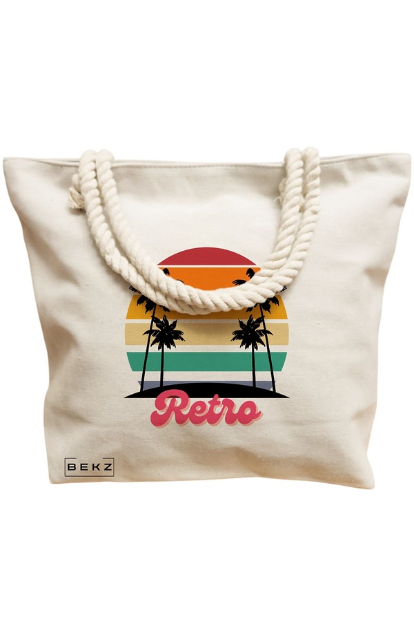 Geanta Canvas Tote pentru femei, model Retro, 40x51 cm, Bej, BEKZ® 12 model Retro