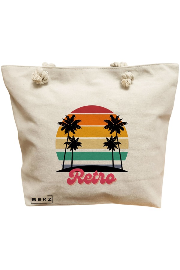 Geanta Canvas Tote pentru femei, model Retro, 40x51 cm, Bej, BEKZ® 11 Geanta Canvas Tote pentru femei