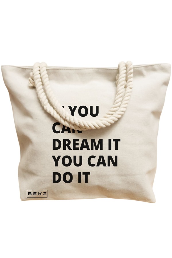 Geanta Canvas Tote pentru femei, model If you can dream it you can do it, 40x51 cm, Bej, BEKZ® 12 model If you can dream it you can do it